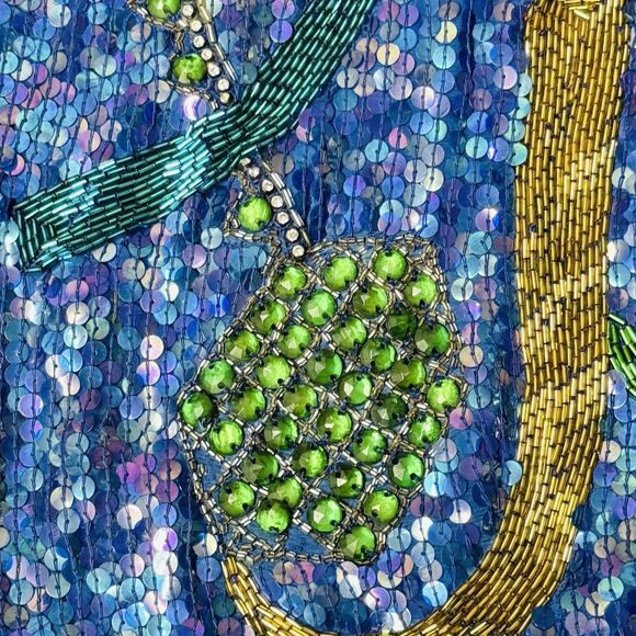 VTG JUDITH ANN Creations Blue Multicolor Sequin Beaded Silk Jacket L Glam Evenin - Picture 10 of 10
